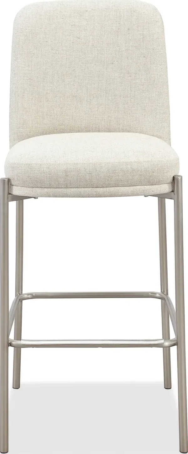 Dion Upholstered Bar Stool in Natural Light Linen and Brushed Nickel Metal - Set of 2