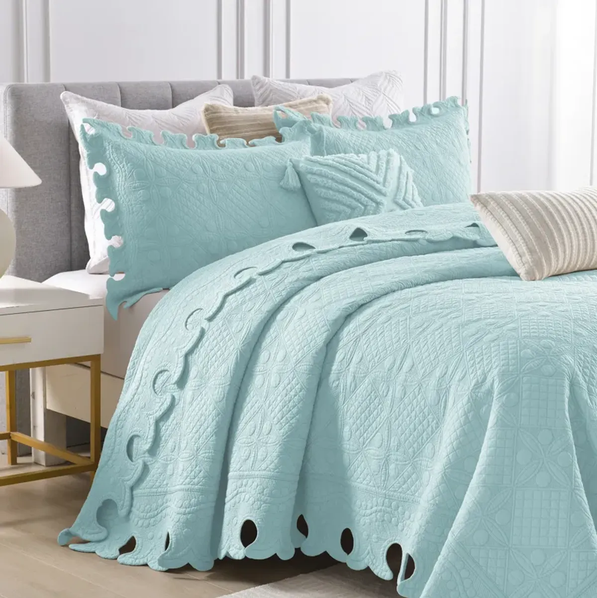 MarCielo 100% Cotton Oversized Bedspread Quilt Set Embroidery TW