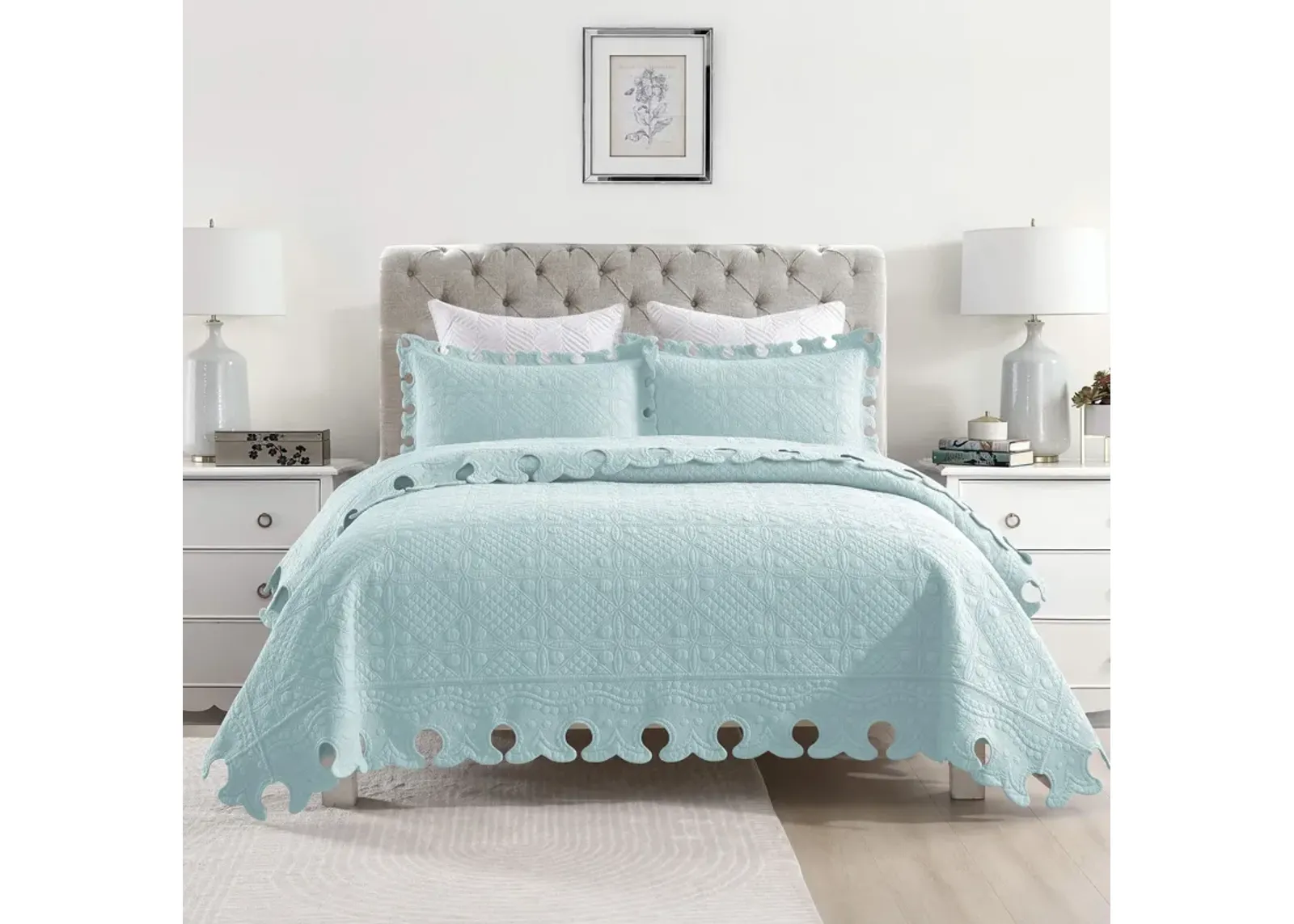 MarCielo 100% Cotton Oversized Bedspread Quilt Set Embroidery TW