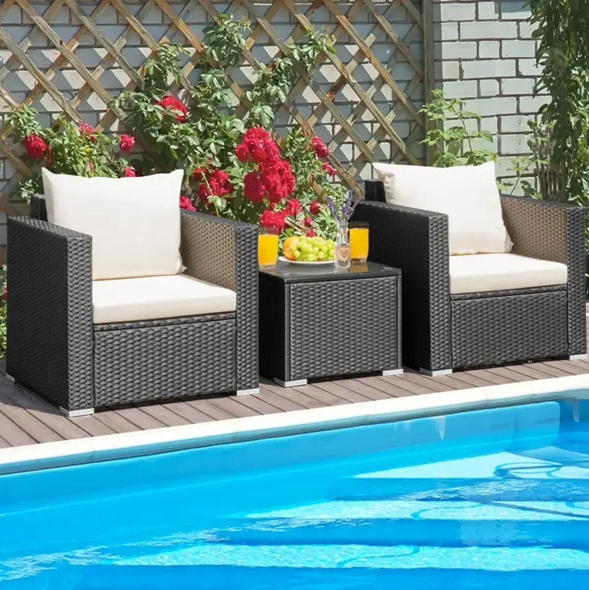 3 Pieces Patio Wicker Conversation Set�with Cushion