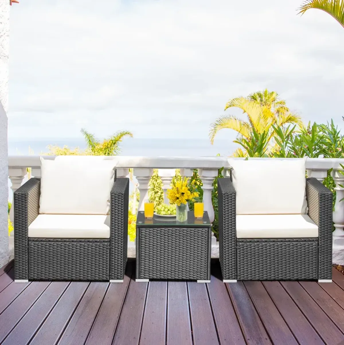 3 Pieces Patio Wicker Conversation Set�with Cushion