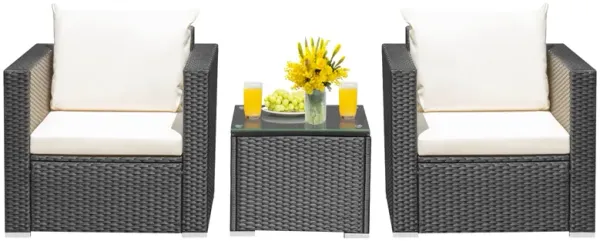 3 Pieces Patio Wicker Conversation Set with Cushion