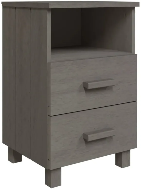 vidaXL HAMAR Bedside Cabinet, Solid Pinewood Side Table, Light Gray - Complete with Two Drawers and Open Shelf for Ample Storage