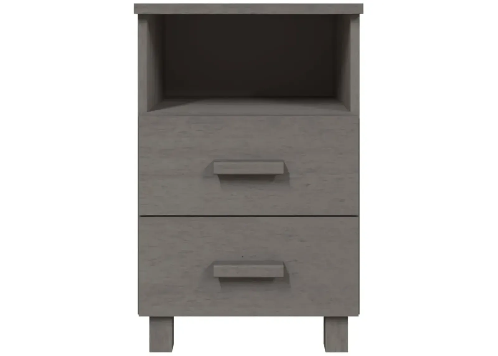 vidaXL HAMAR Bedside Cabinet, Solid Pinewood Side Table, Light Gray - Complete with Two Drawers and Open Shelf for Ample Storage