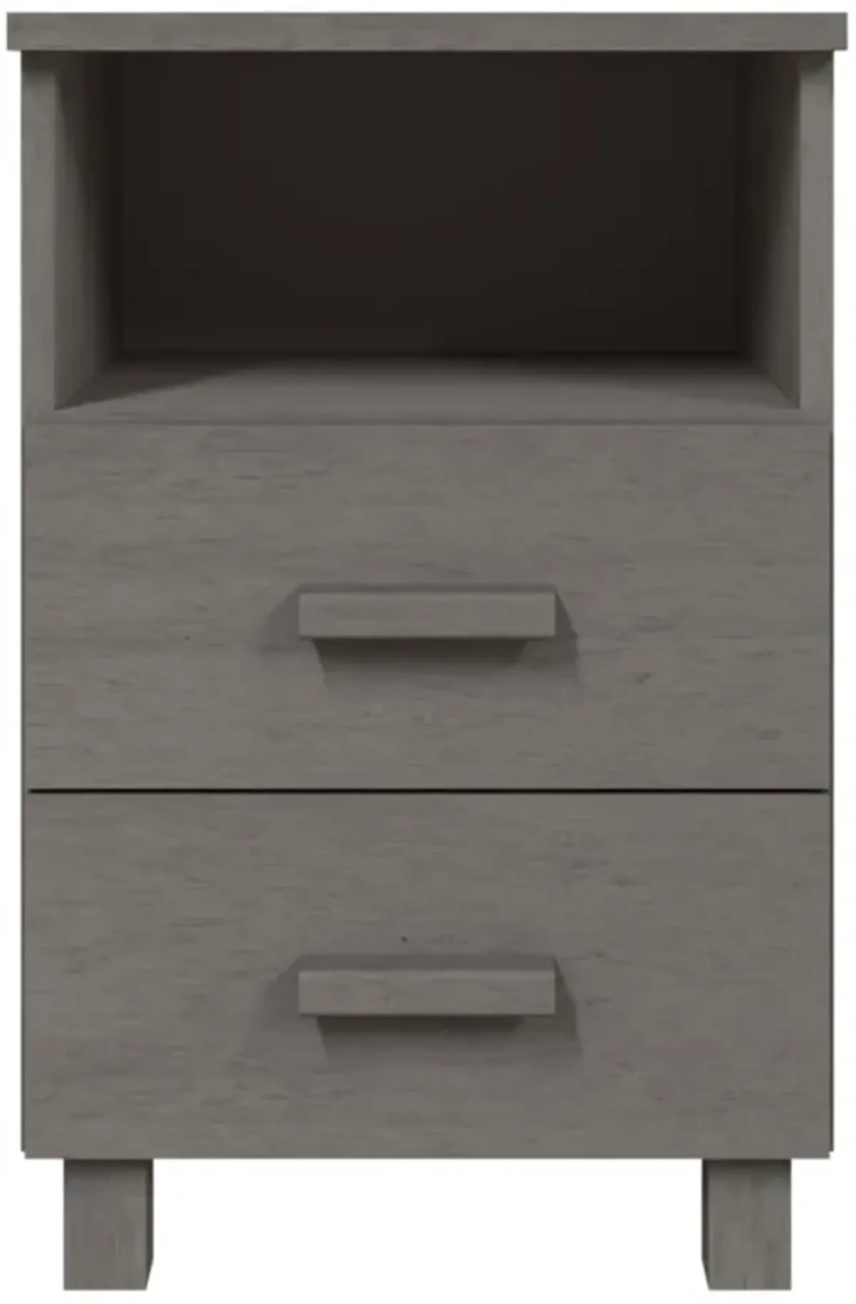 vidaXL HAMAR Bedside Cabinet, Solid Pinewood Side Table, Light Gray - Complete with Two Drawers and Open Shelf for Ample Storage