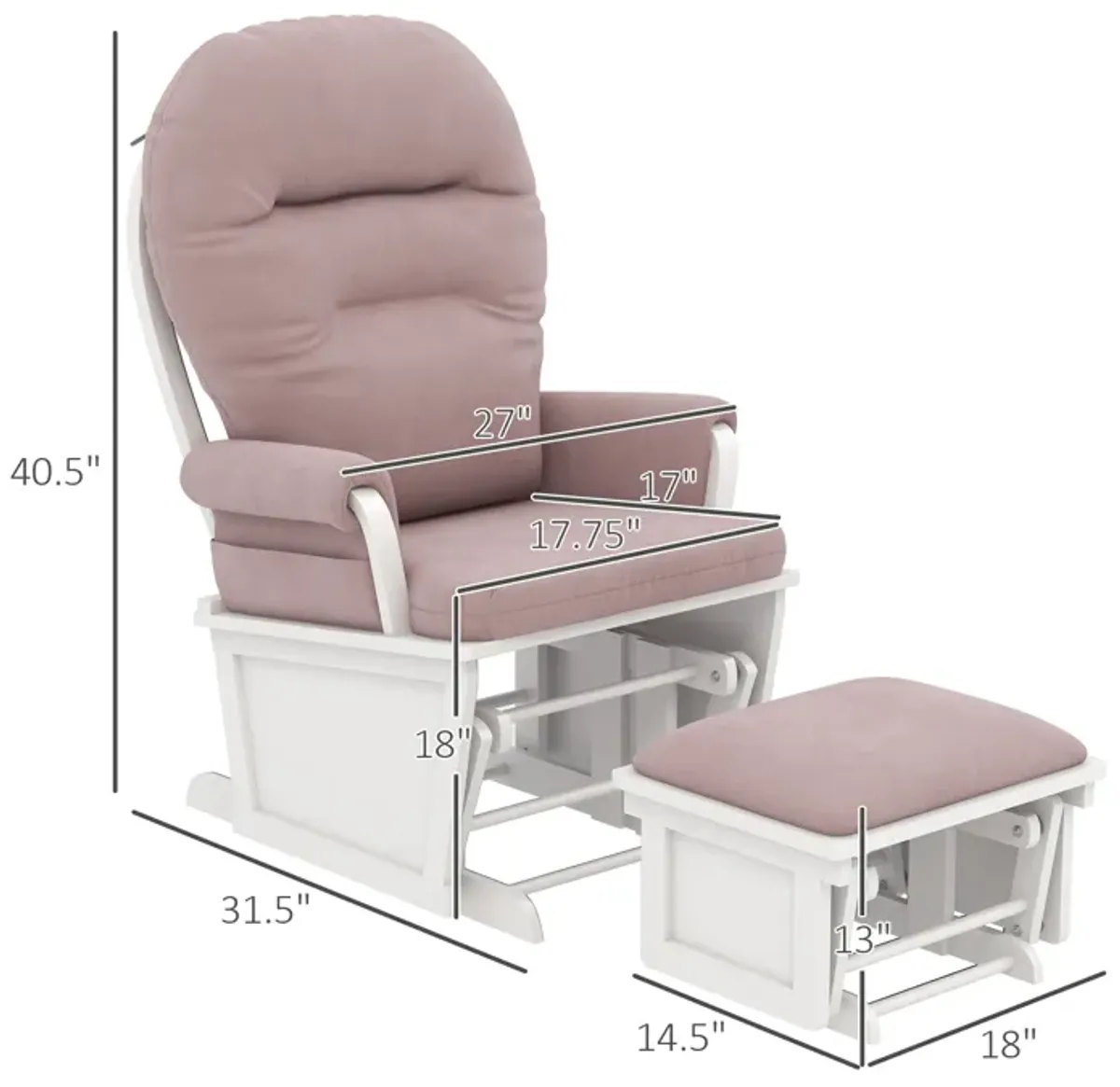 HOMCOM Nursery Glider Rocking Chair with Ottoman, Thick Padded Cushion Seating and Wood Base, Cream White