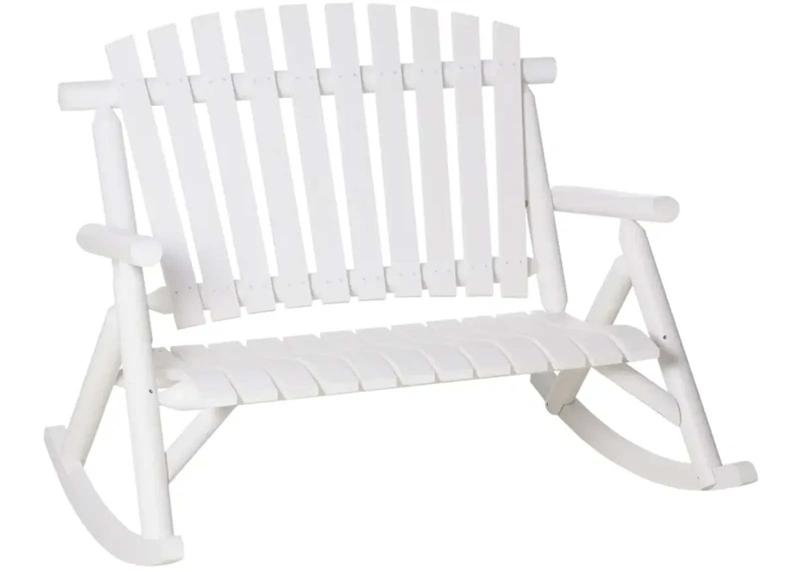 Outsunny Outdoor Wooden Rocking Chair, Double-person Rustic Adirondack Rocker with Slatted Seat, High Backrest, Armrests for Patio, Garden and Porch, White