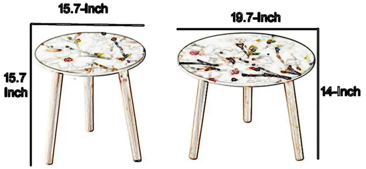 Byle 16, 20 Inch Side Table Set of 2, Floral Design, Pink and White - Benzara