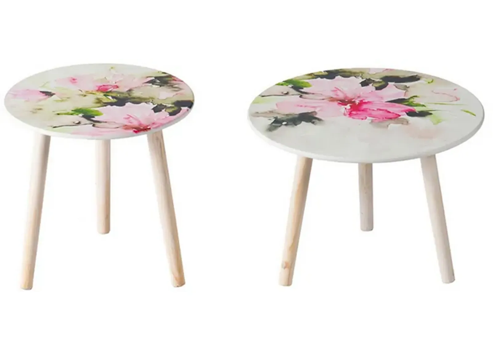 Byle 16, 20 Inch Side Table Set of 2, Floral Design, Pink and White - Benzara