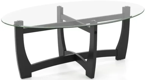 Hivvago Oval Coffee Table with Tempered Glass Tabletop and Rubber Wood Legs