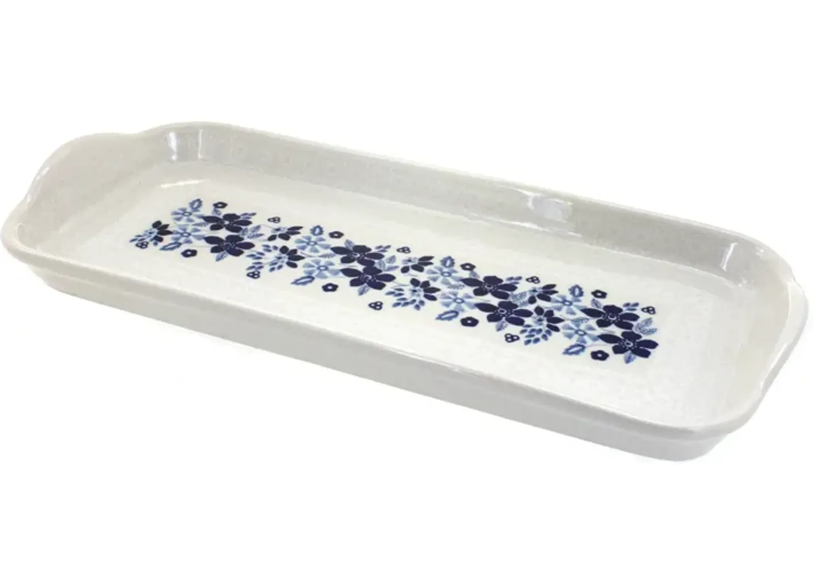 Blue Rose Polish Pottery Garden Bouquet Bread Tray with Handles