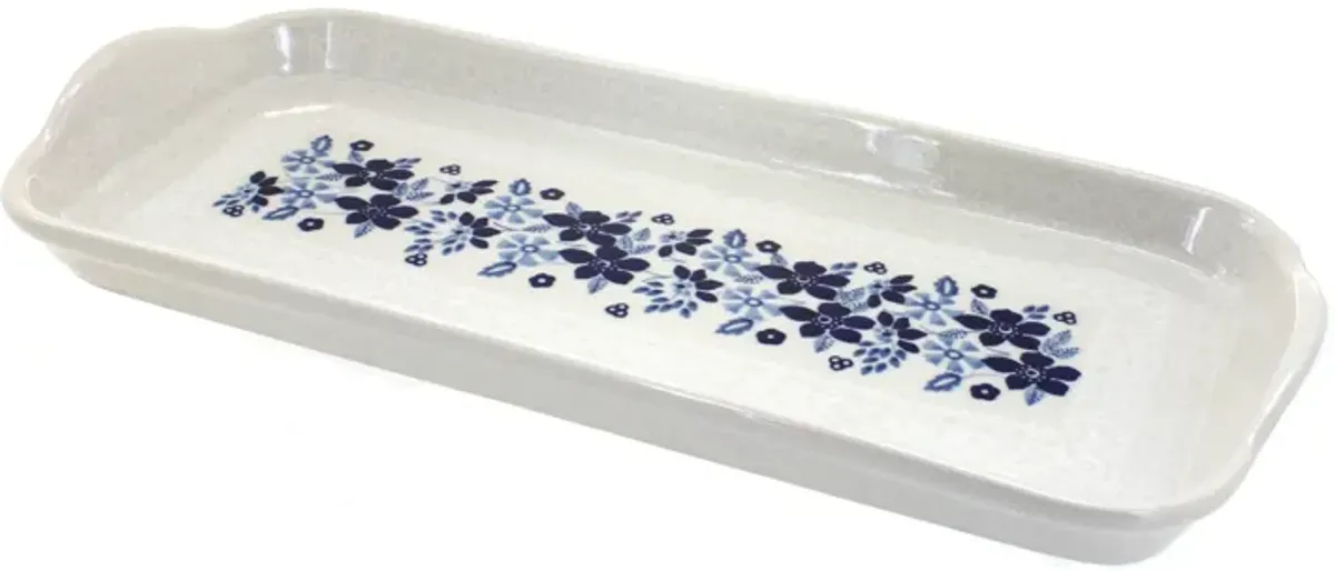 Blue Rose Polish Pottery Garden Bouquet Bread Tray with Handles