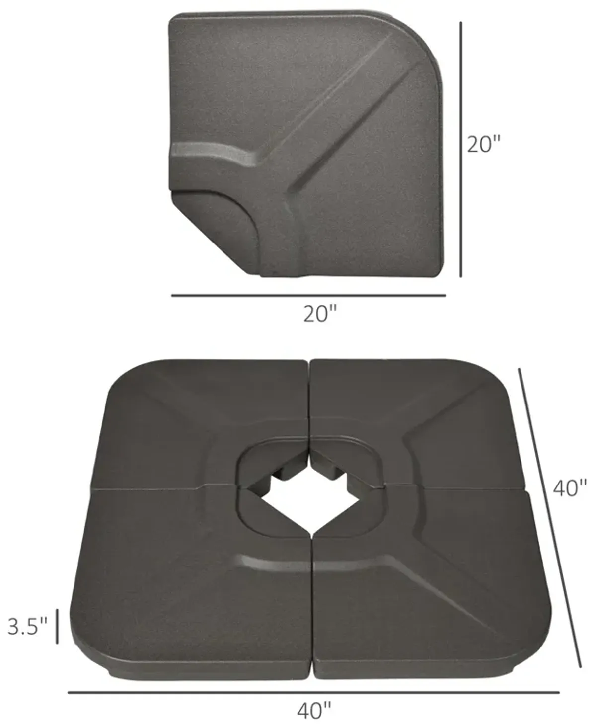 Brown Cantilever Support: 4-Piece 175lb Square Umbrella Base Weights