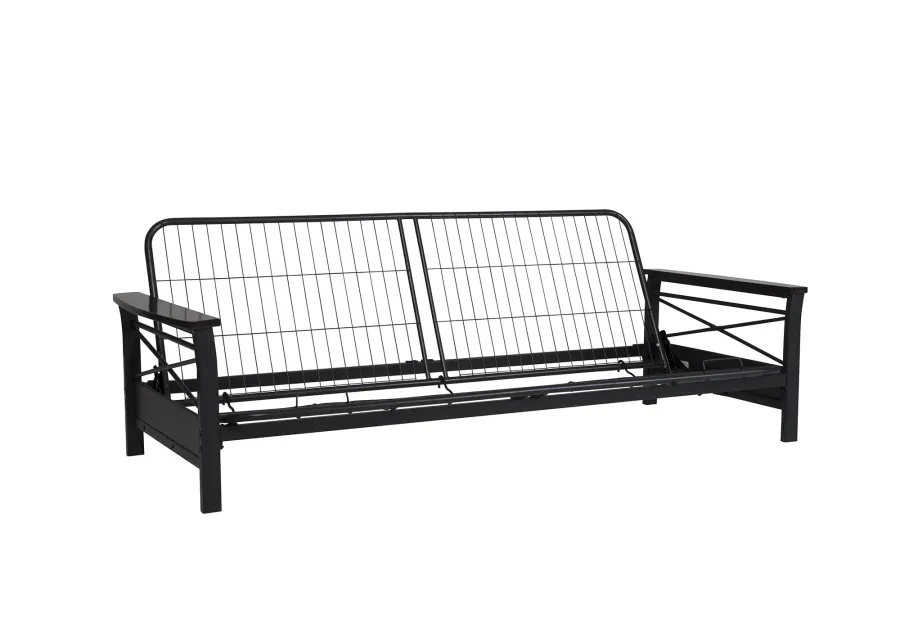 Natalie Metal Futon Frame with Wood Armrests