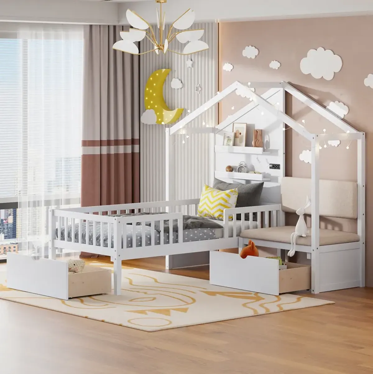 Merax House Bed with Upholstered Sofa