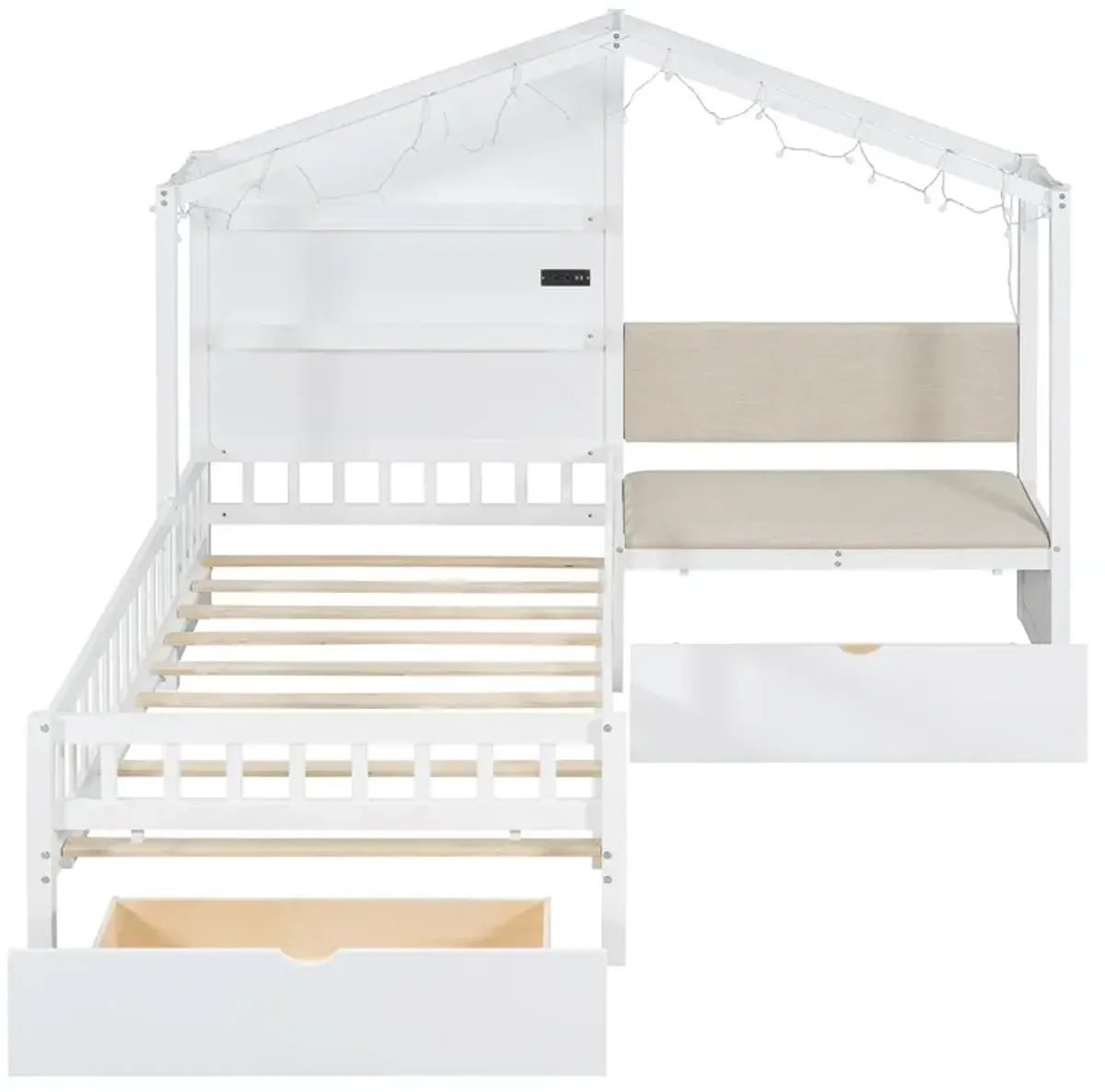 Merax House Bed with Upholstered Sofa