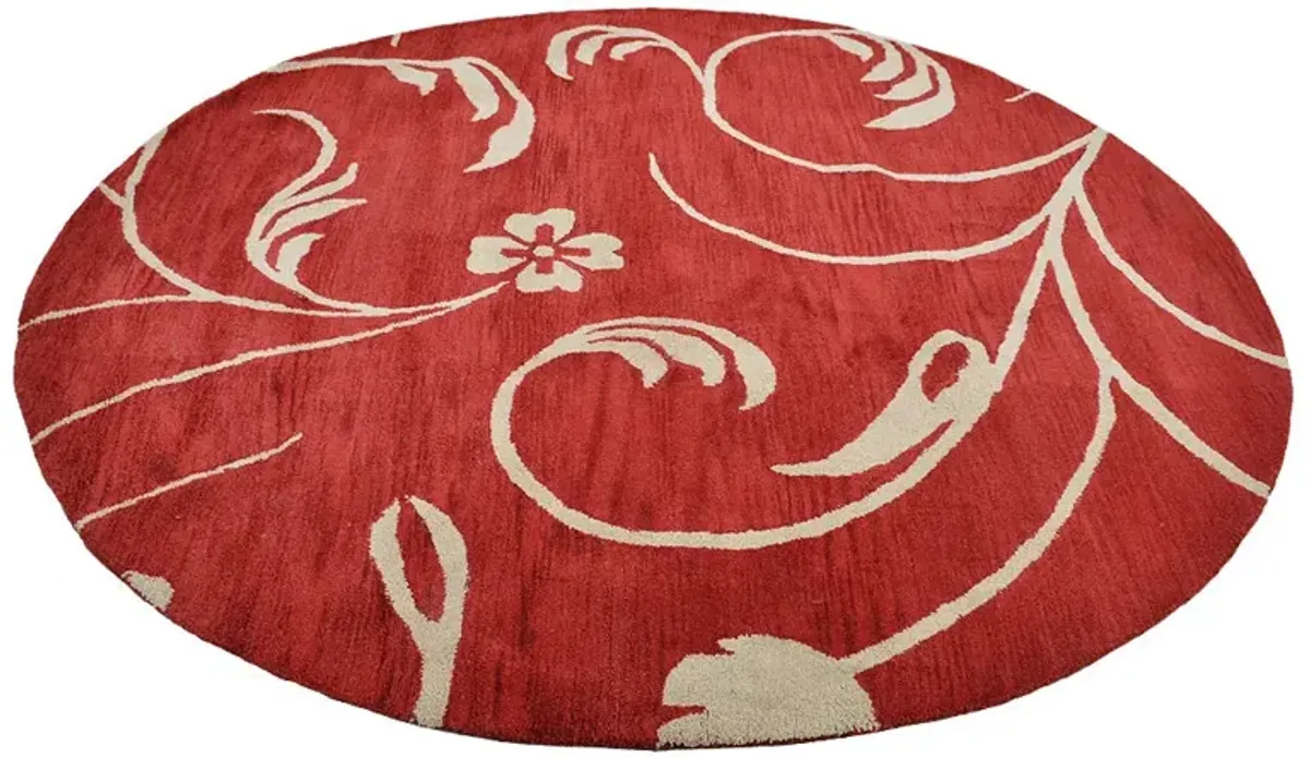 RUGSOTIC CARPETS HAND TUFTED WOOL ECO-FRIENDLY AREA RUGS  - 8'x8', Round Shape, Red & Beige, Floral Modern Design, High Pile Thick Handmade Anti Skid Area Rugs for Living Room, Bed Room (K00733)