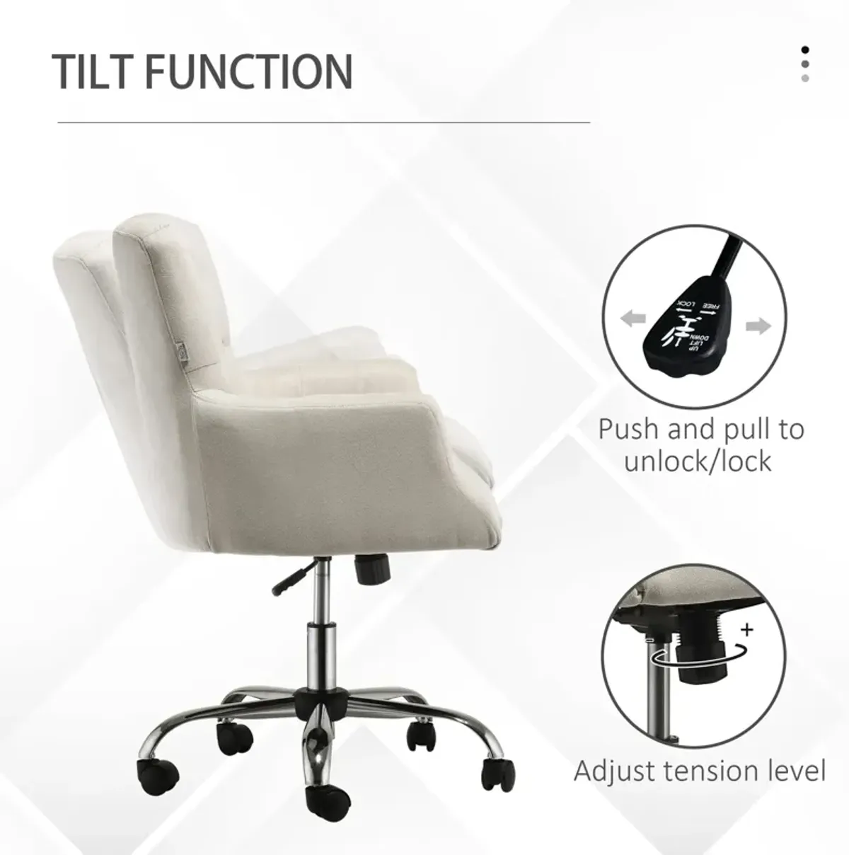 Cream White Task Seat: Linen Fiber Office Chair with Tufted Back