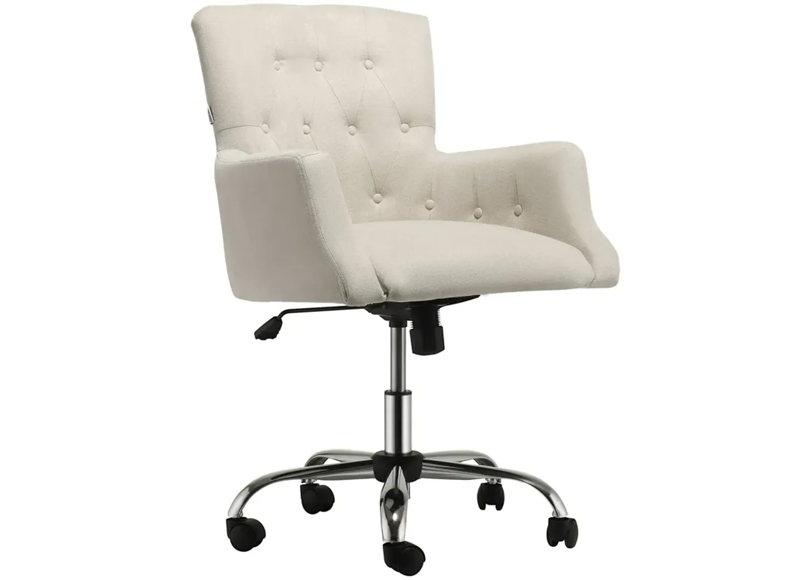 Cream White Task Seat: Linen Fiber Office Chair with Tufted Back