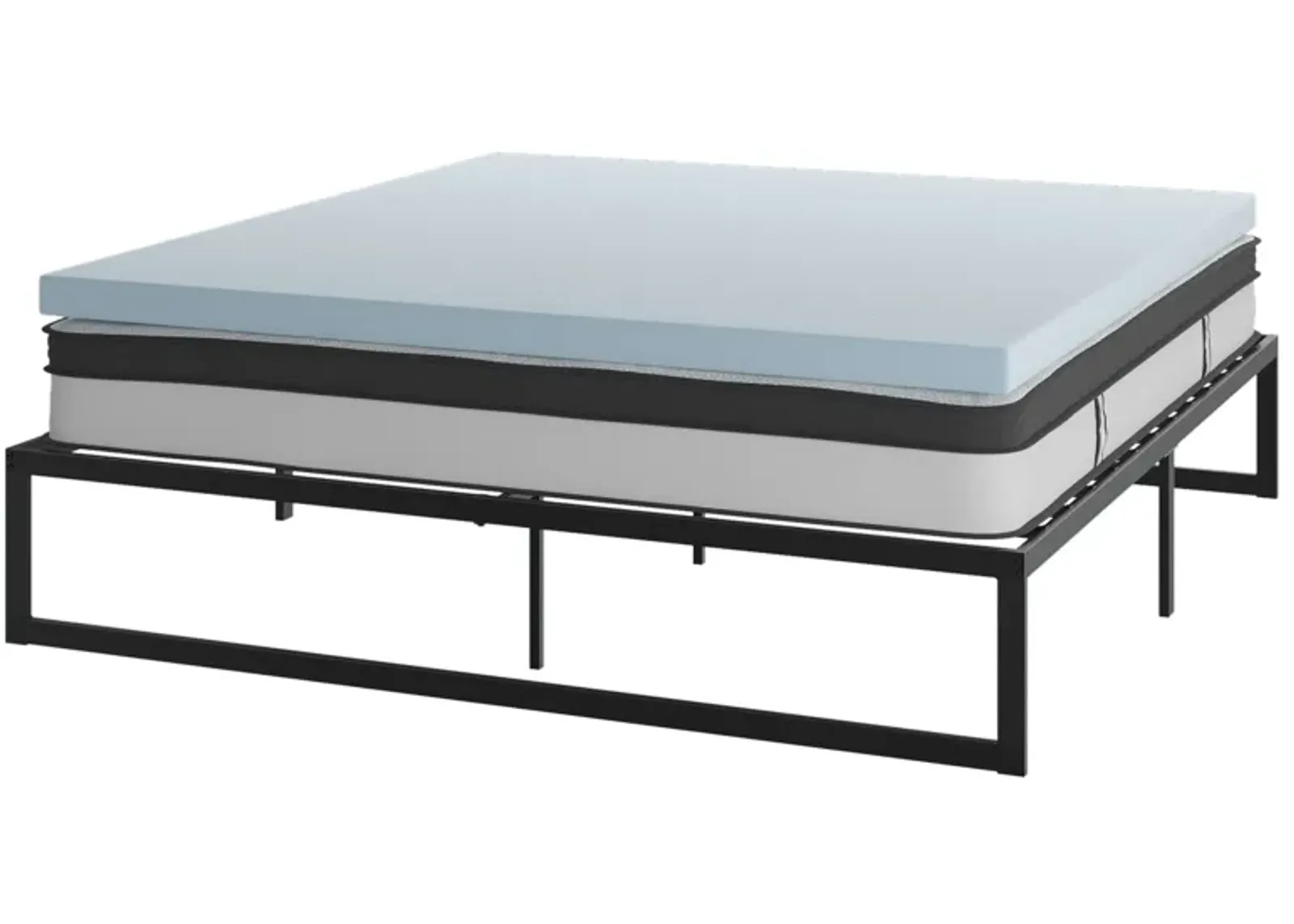 Leo 14 Inch Metal Platform Bed Frame with 10 Inch Pocket Spring Mattress in a Box and 2 Inch Cool Gel Memory Foam Topper - King