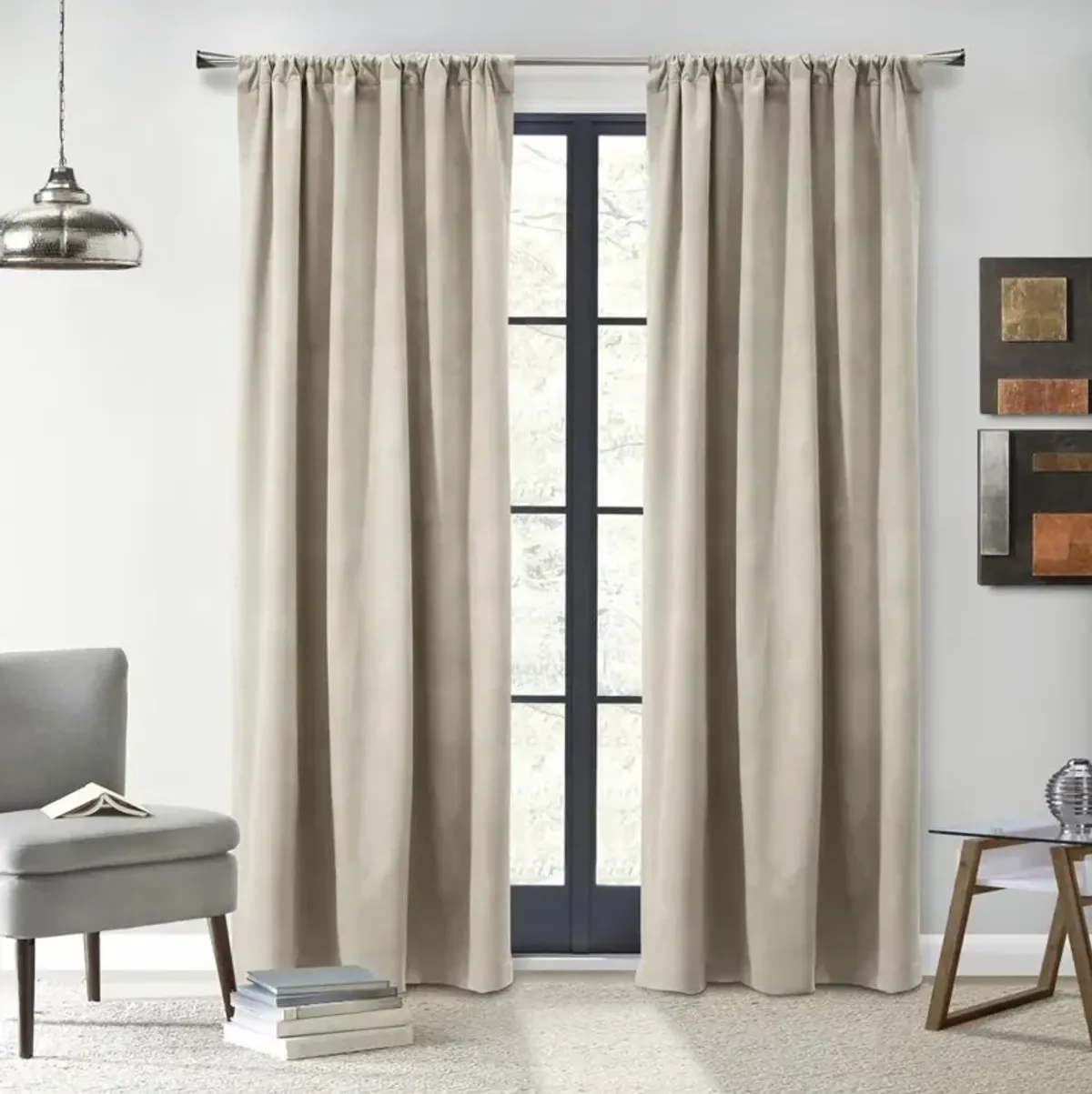 Thermalogic Seren Classic Velvet Room Darkening Dual Header Energy Efficient Curtain Panel Oyster