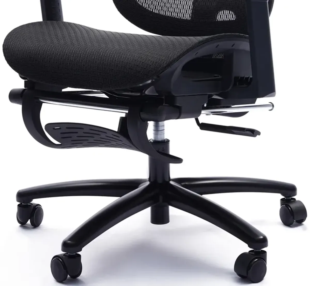 26 Inch Office Chair, Reclining, Footrest, Caster Wheels, Black Mesh - Benzara