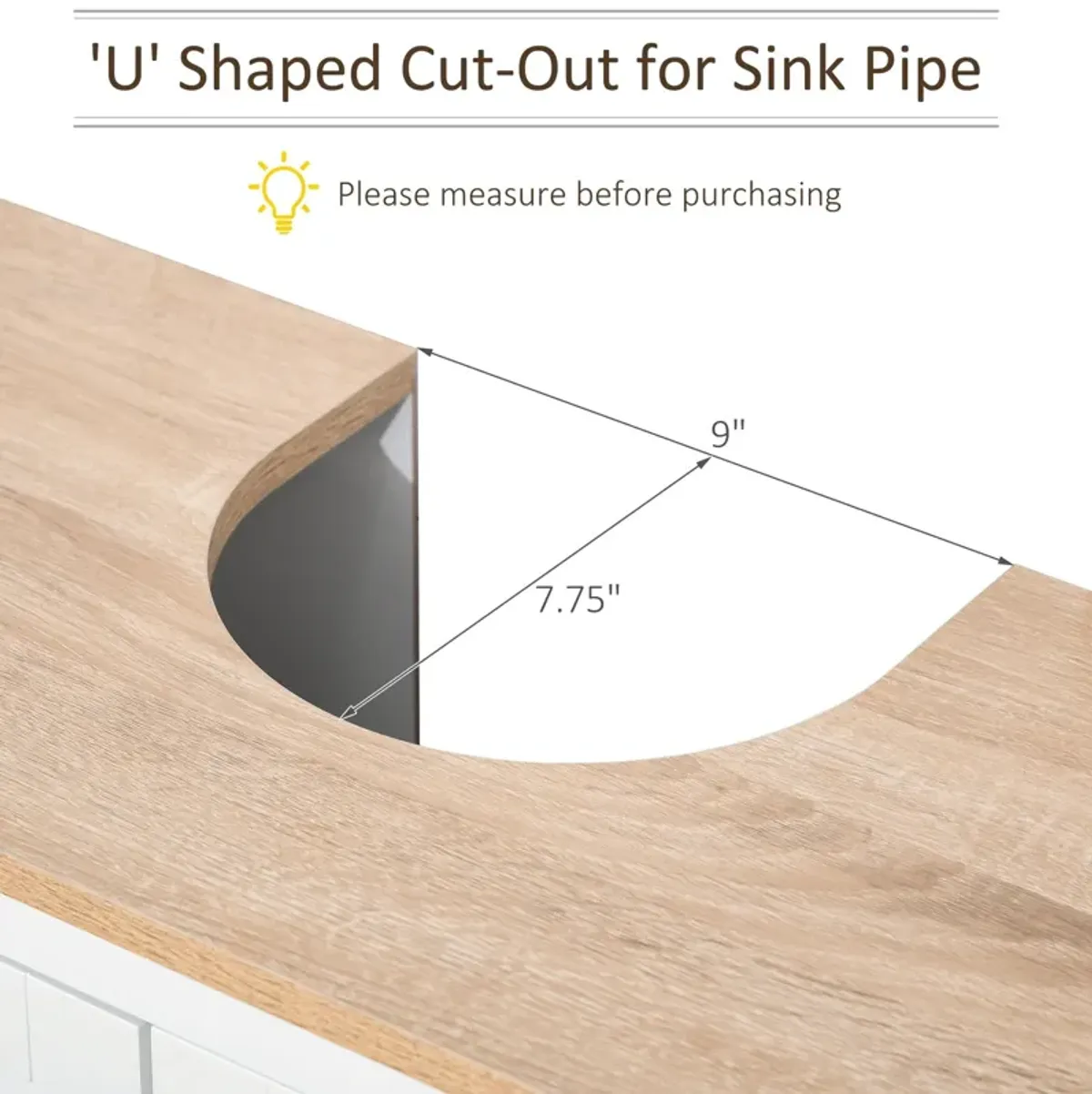 White/Wood Bathroom Storage: Pedestal Sink Cabinet with U-Shape