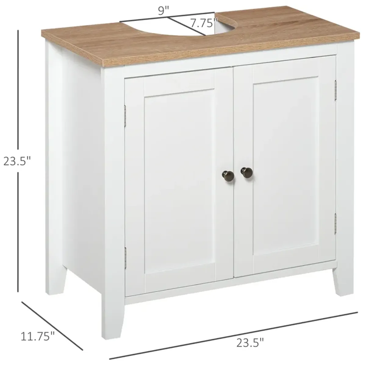 White/Wood Bathroom Storage: Pedestal Sink Cabinet with U-Shape