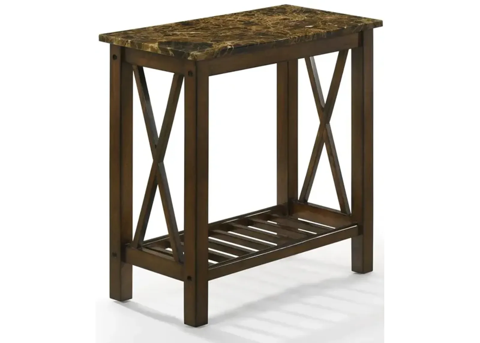 New Classic Furniture Furniture Eden 1-Shelf Faux Marble & Wood End Table in Brown