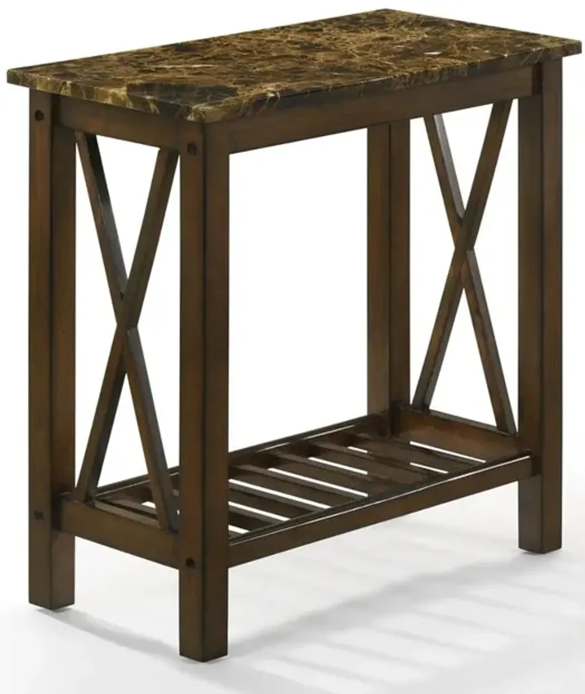 New Classic Furniture Furniture Eden 1-Shelf Faux Marble & Wood End Table in Brown