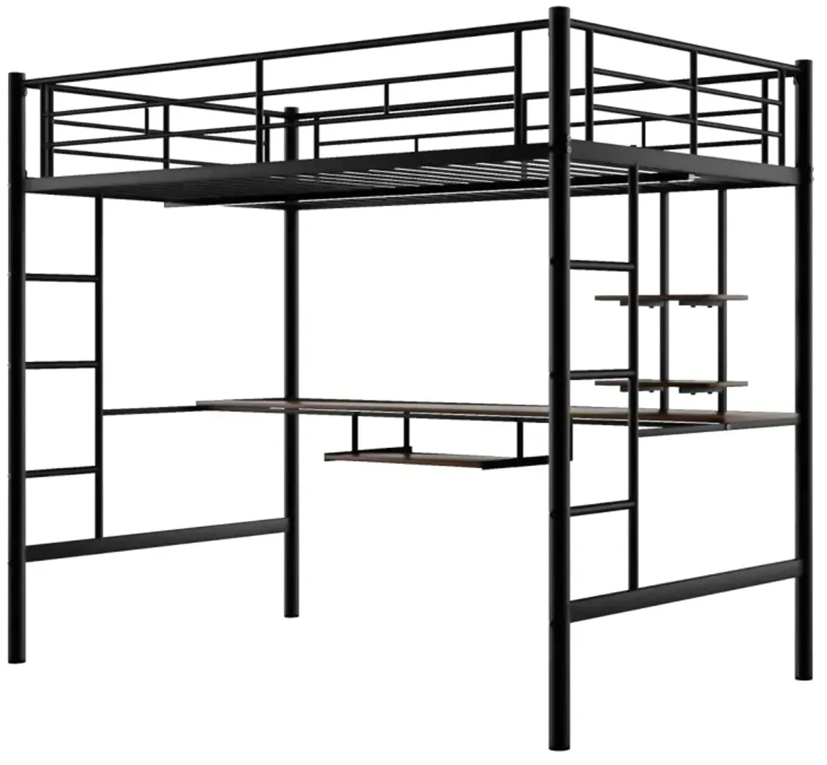 Loft Bed With Desk And Shelf, Space Saving Design, Full