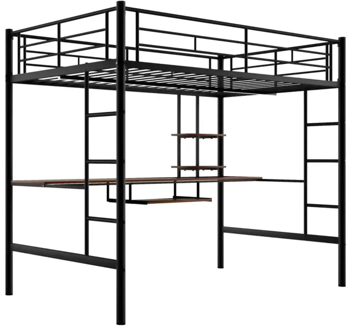 Loft Bed With Desk And Shelf, Space Saving Design, Full