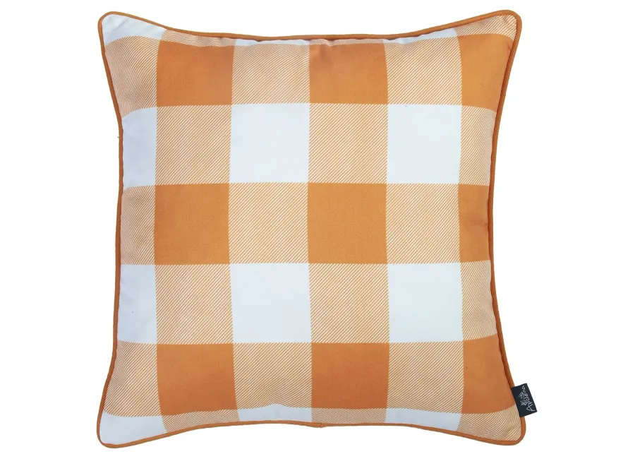 Homezia Set Of Four 18" Orange Plaid And Pumpkin Throw Pillow Covers