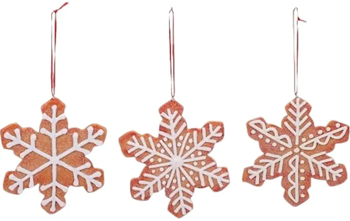 4" Gingerbread Snowflake Ornaments - Set of 3 Assorted - Festive Christmas Decorations