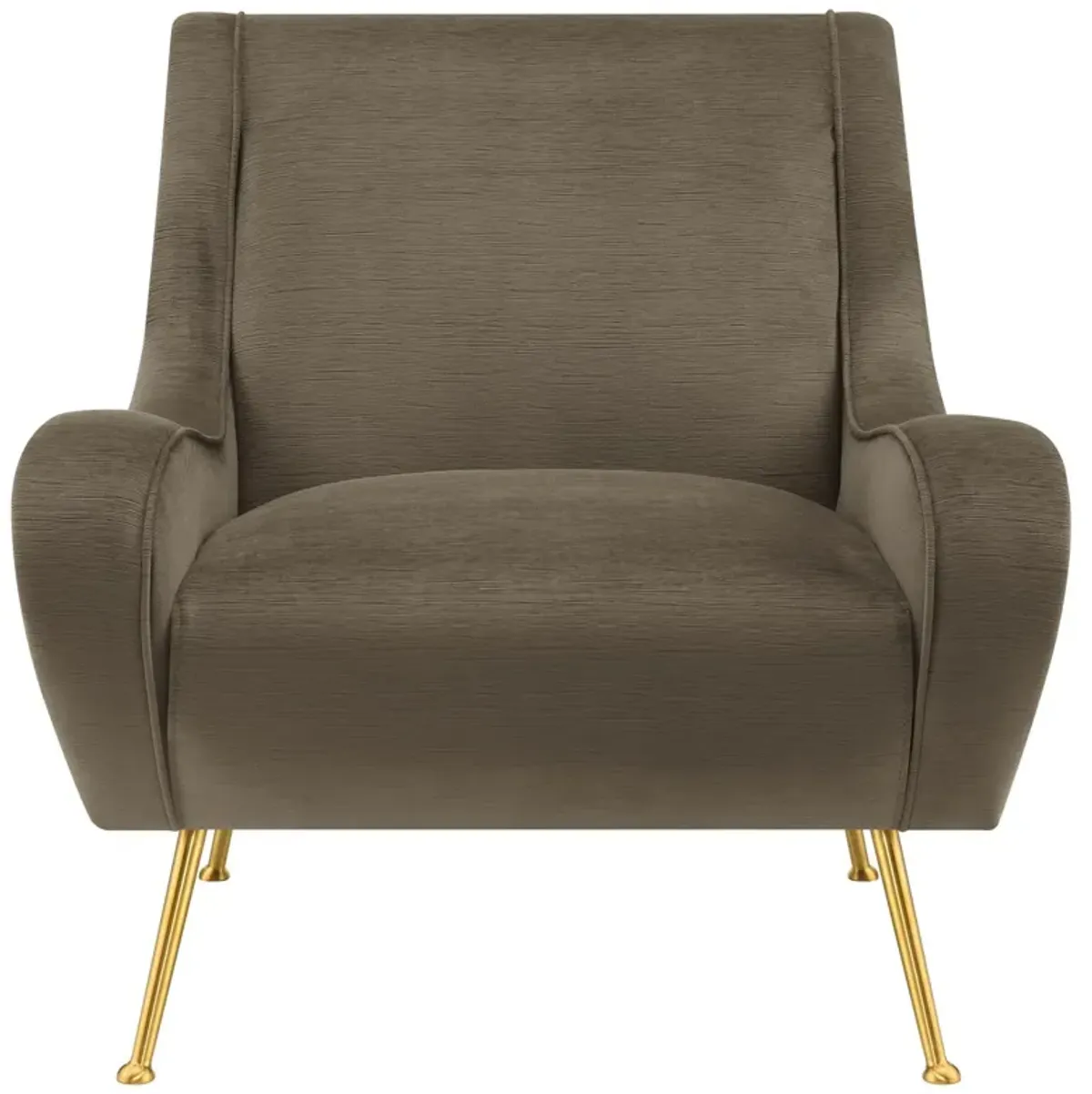 Rik 31 Inch Accent Armchair, Metal Legs, Velvet, Truffle Brown and Gold - Benzara