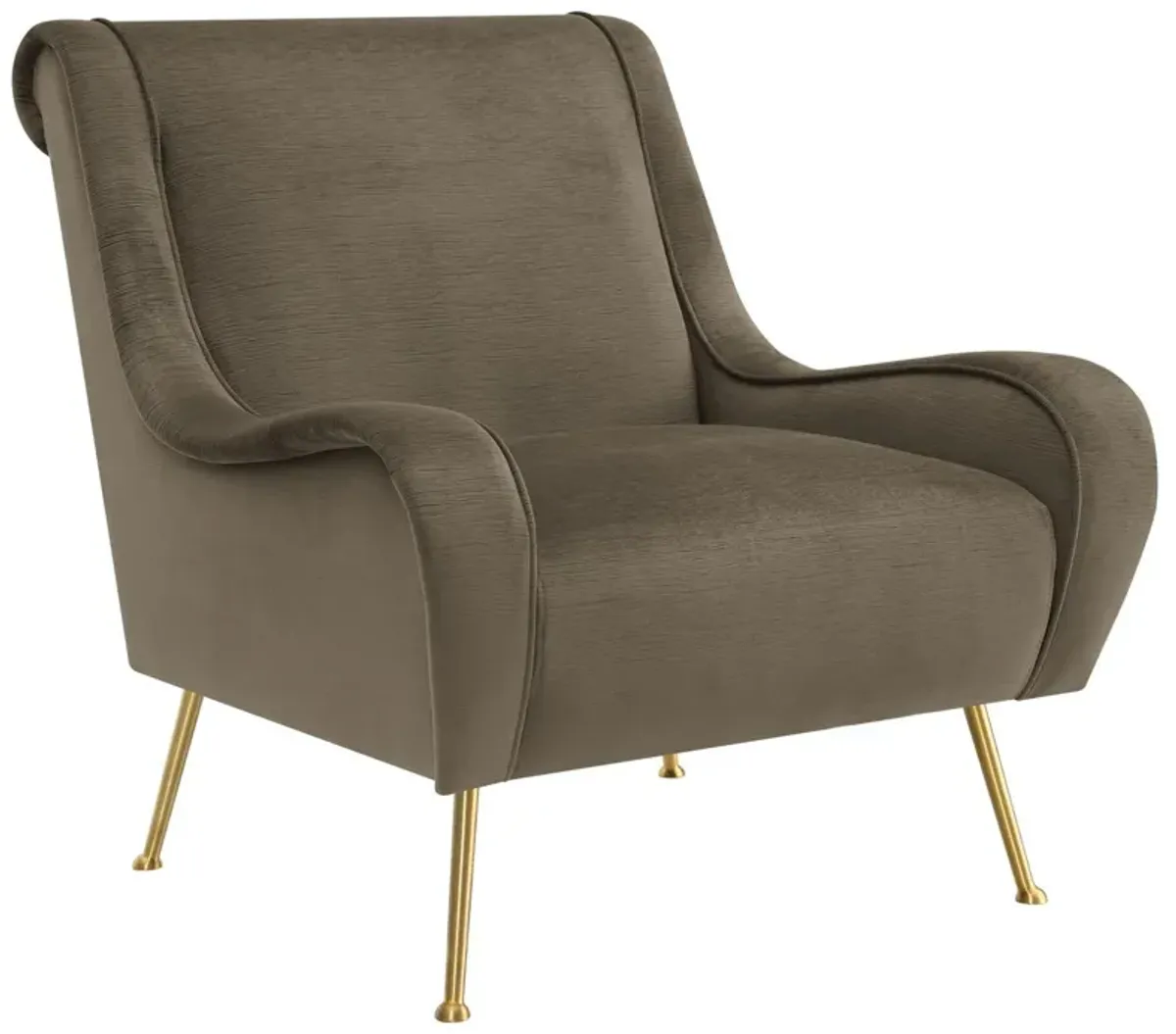 Rik 31 Inch Accent Armchair, Metal Legs, Velvet, Truffle Brown and Gold - Benzara