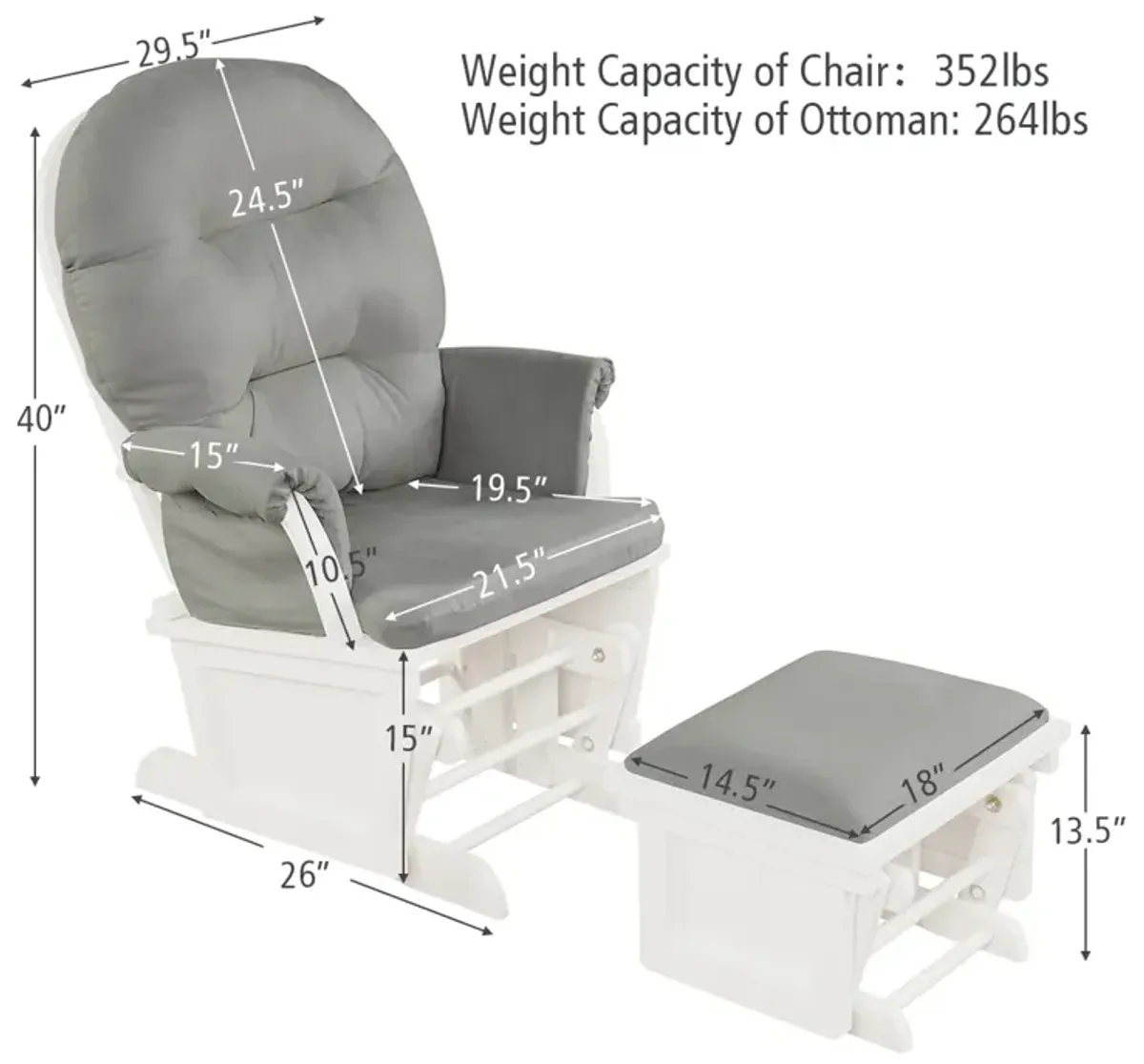 Wood Baby Glider and Ottoman Cushion Set with Padded Armrests for Nursing