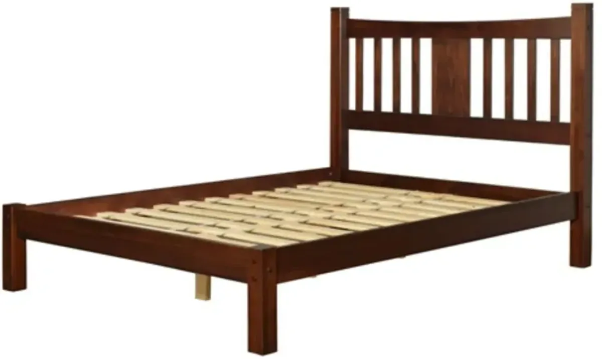 Queen Farmhouse Style Solid Wood Platform Bed Frame with Headboard in Cherry