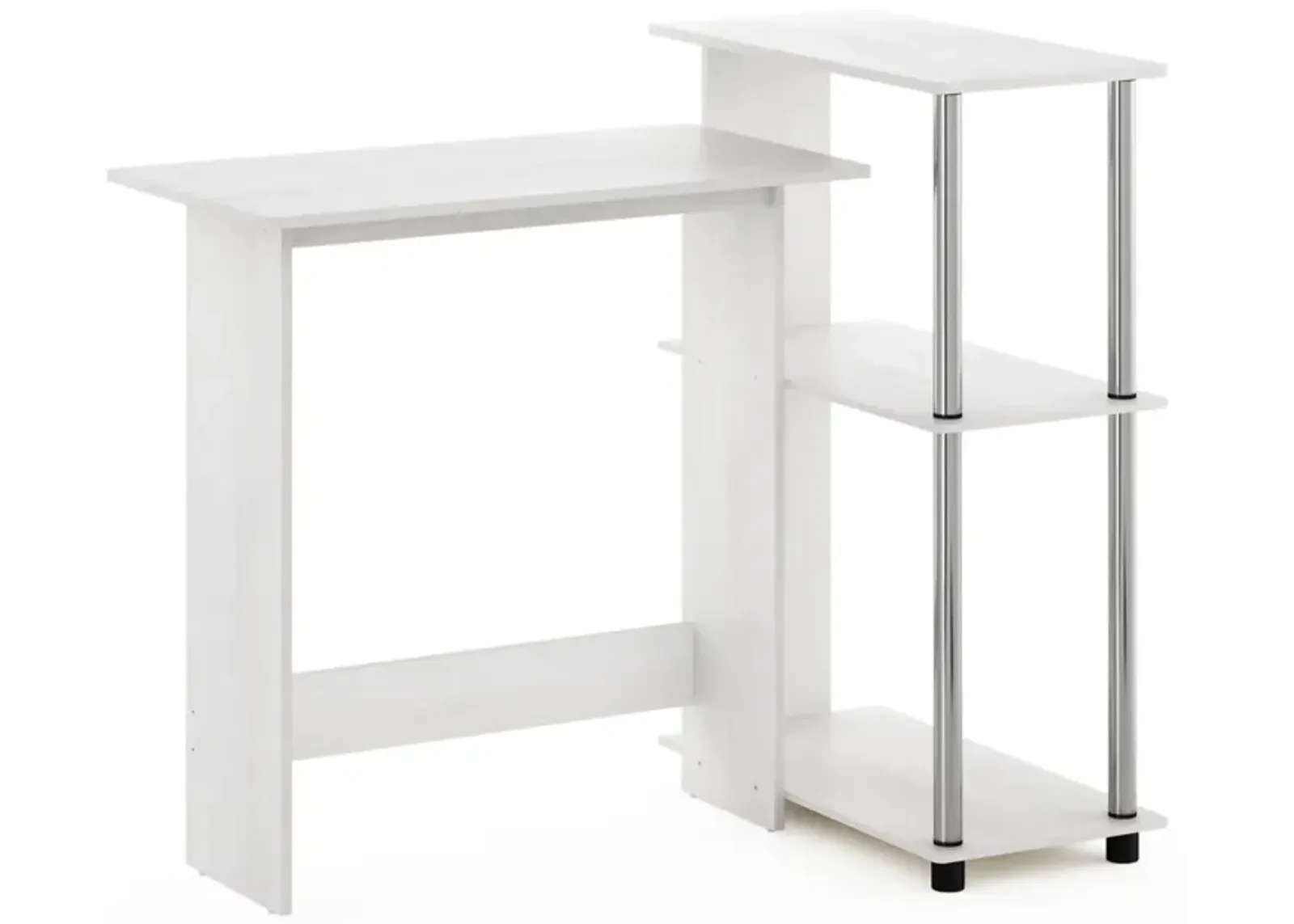 Furinno Furinno Abbott Corner Computer Desk with Bookshelf, White Oak/Stainless Steel