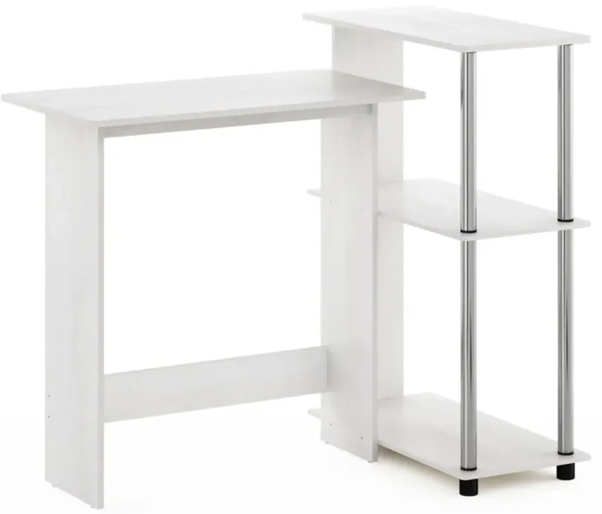 Furinno Furinno Abbott Corner Computer Desk with Bookshelf, White Oak/Stainless Steel