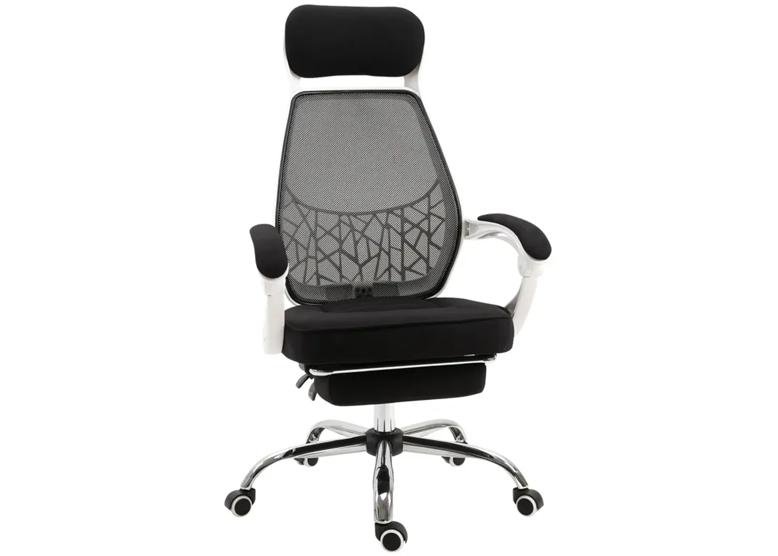 Black/White Executive Chair: High Back 360° Swivel Recliner with Footrest