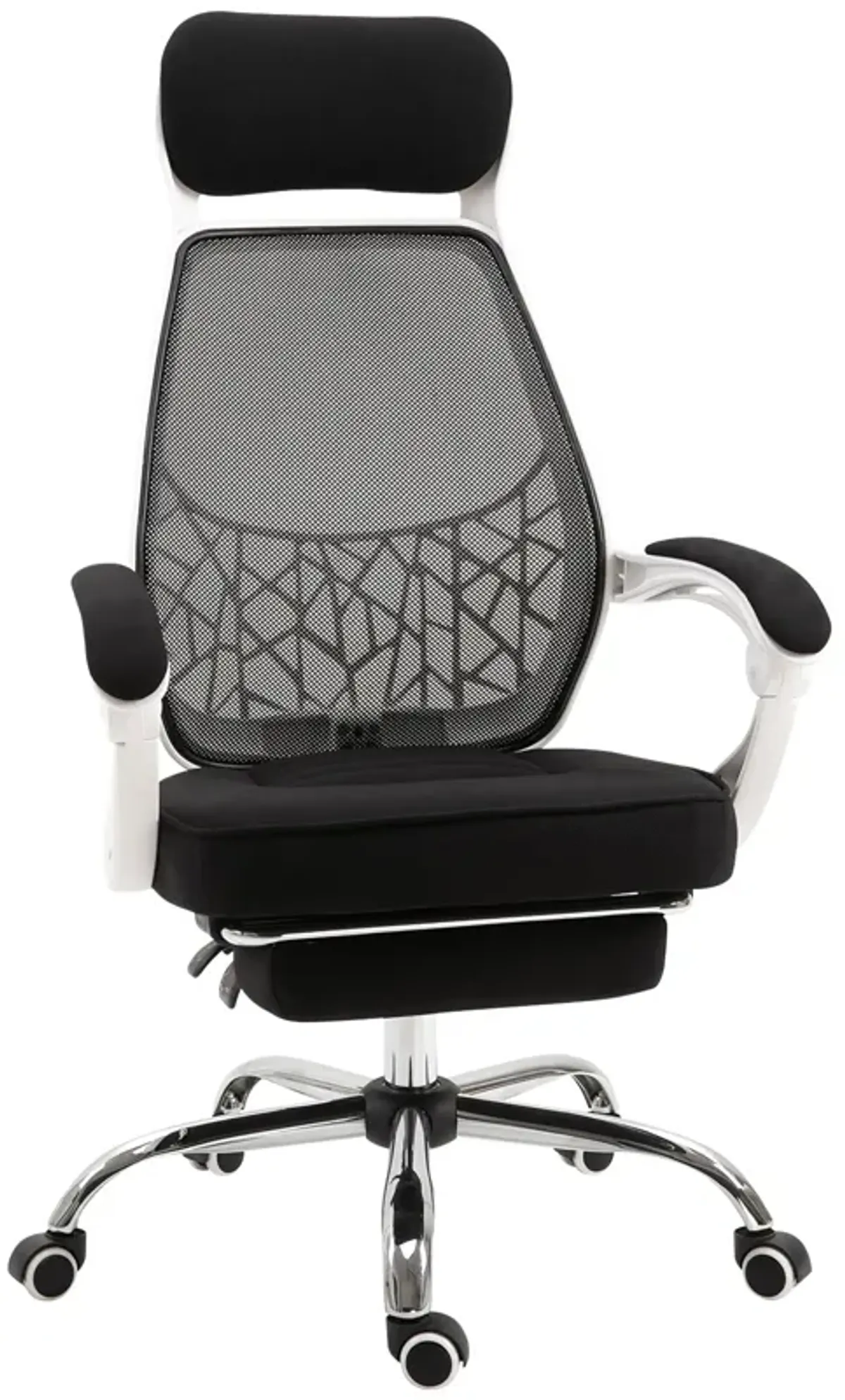 Black/White Executive Chair: High Back 360° Swivel Recliner with Footrest