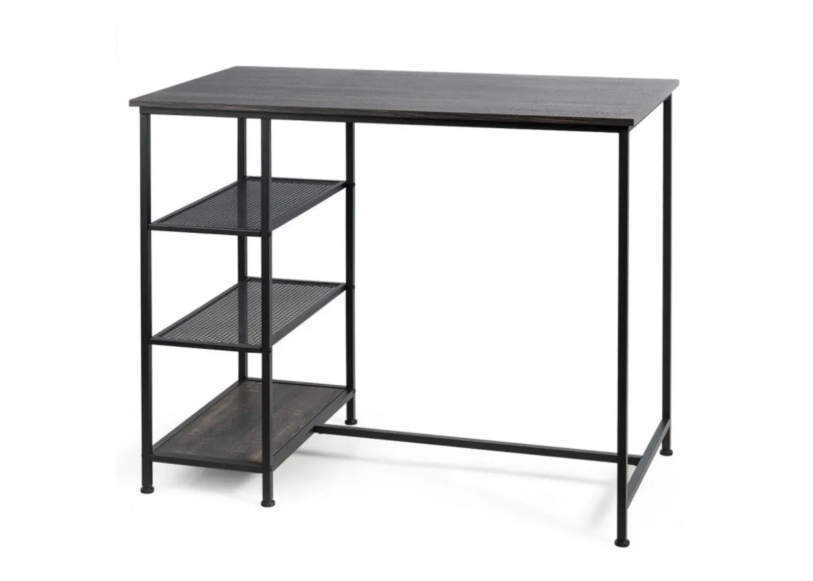 Industrial Dining Bar Pub Table with Metal Frame and Storage Shelves