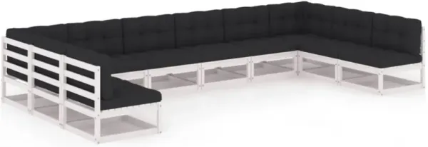 vidaXL 10 Piece Garden Lounge Set with Cushions White Solid Pinewood