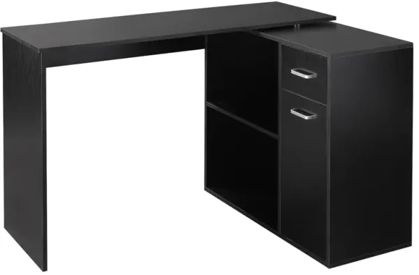 Streamdale 180 Rotating Corner Desk with Storage Shelves and Drawer, Black