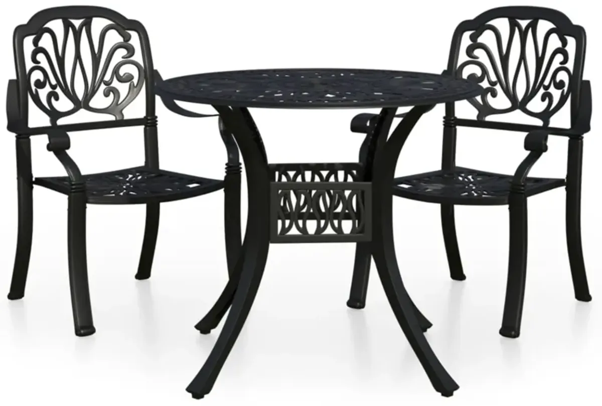 vidaXL 3 Piece Bistro Set Cast Aluminum Black