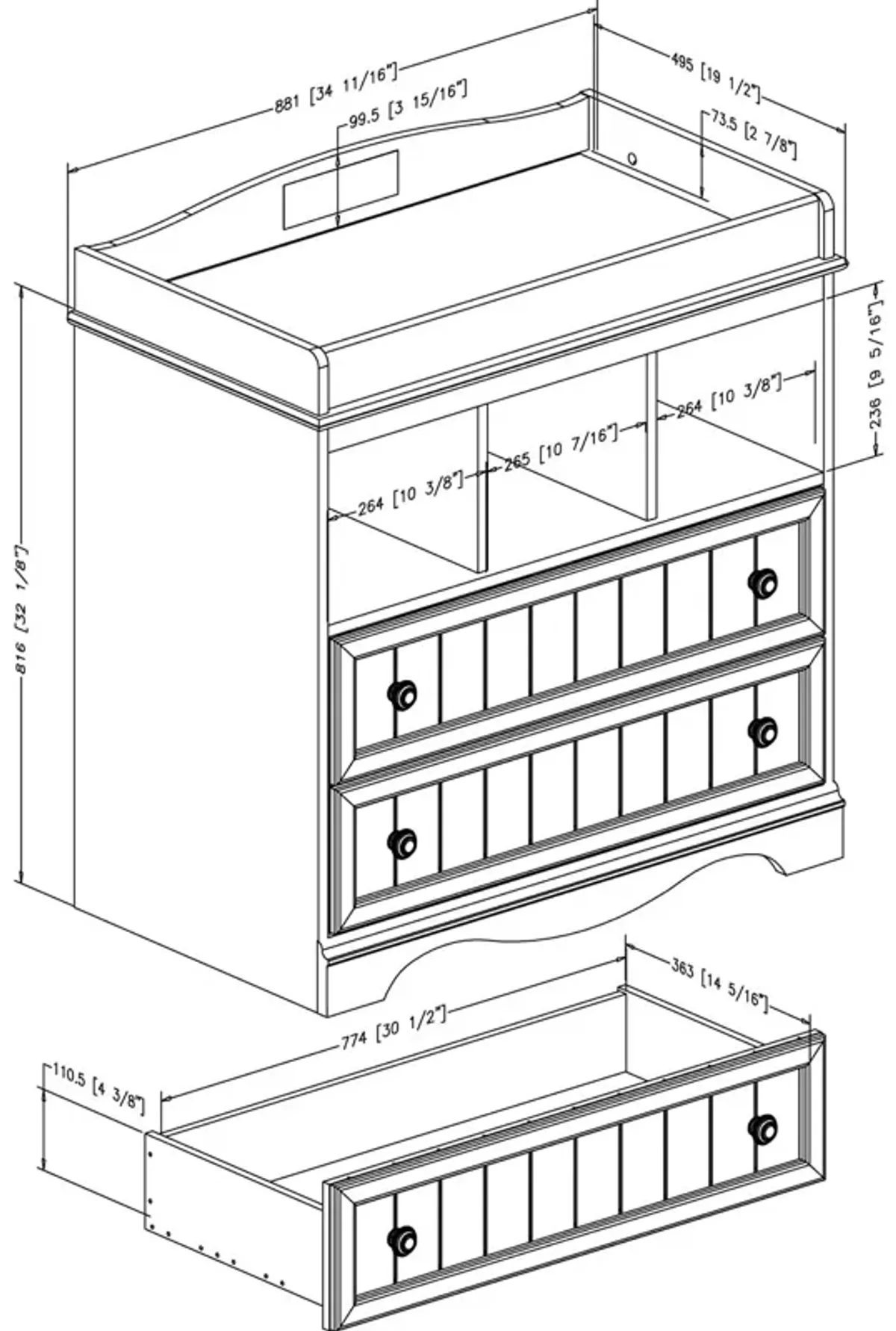 Wooden Baby Diaper Table – Changing Station with 2 Drawers and Nursery Storage