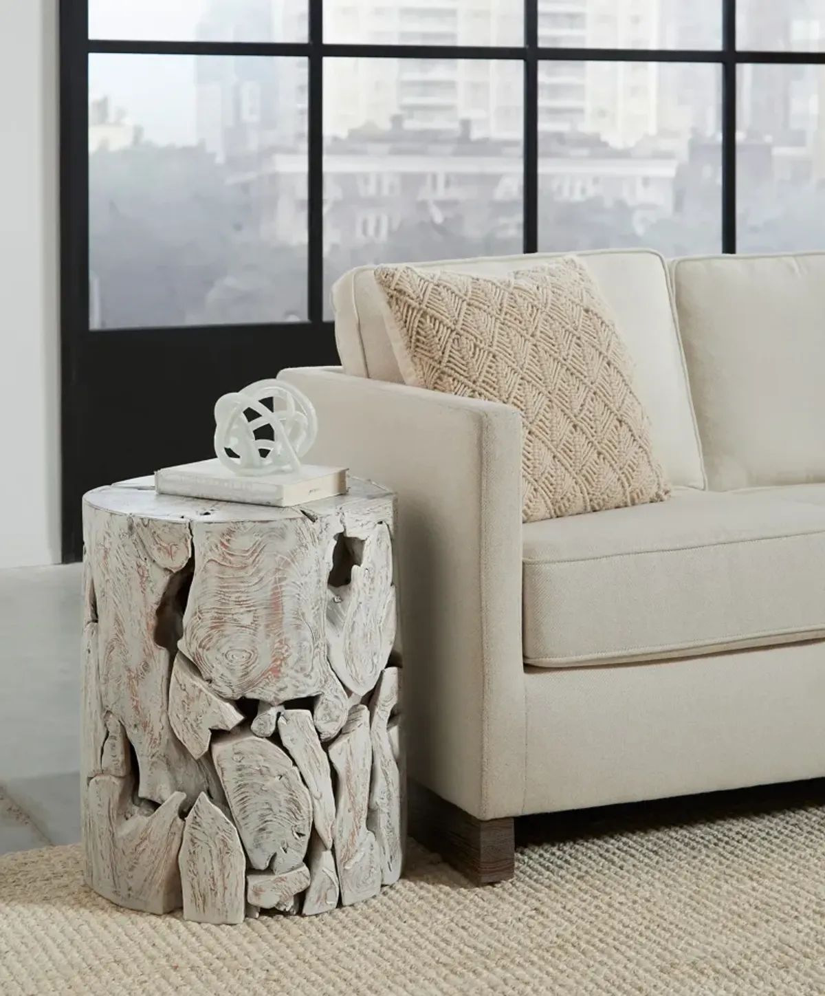 One Teak Slice Round End Table