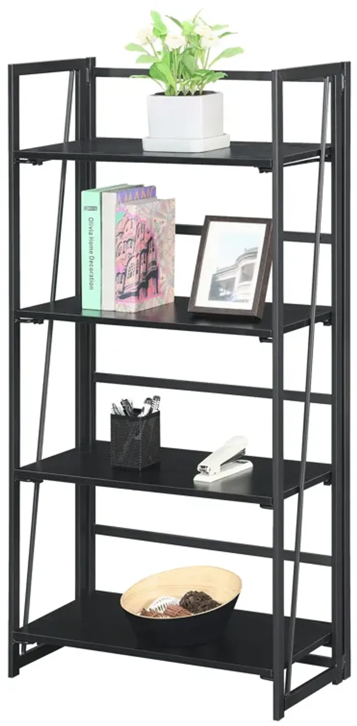 Convenience Concepts Xtra Folding 4-Tier Bookshelf, Black/Black