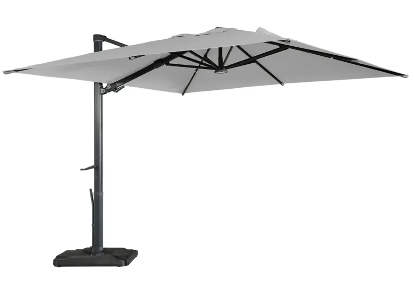 MONDAWE 10ft Square Cantilever Solar LED Umbrella with Included Base Stand for Outdoor Sun Shade